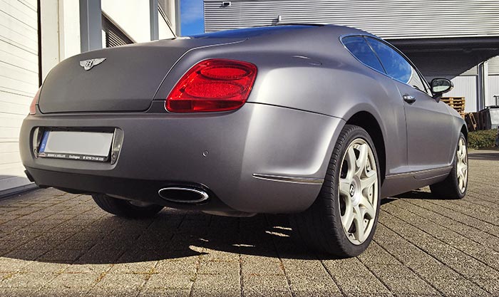 Bentley Carwrapping matte Kofferraum und Stoßstange für einen Kunden in Esslingen