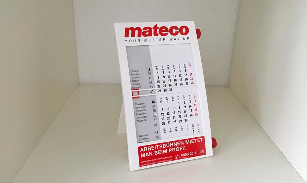 Mateco 3-Jahres Tischkalender mit Logodruck und Hotline Telefonnummer